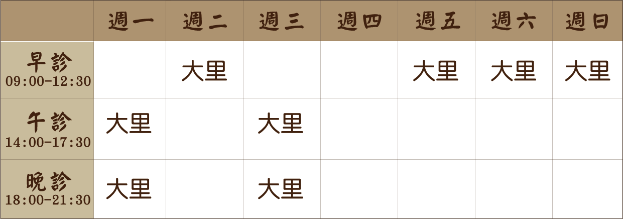 廖宇晨 醫師｜大里風澤｜風澤中醫 廖宇晨醫師門診表