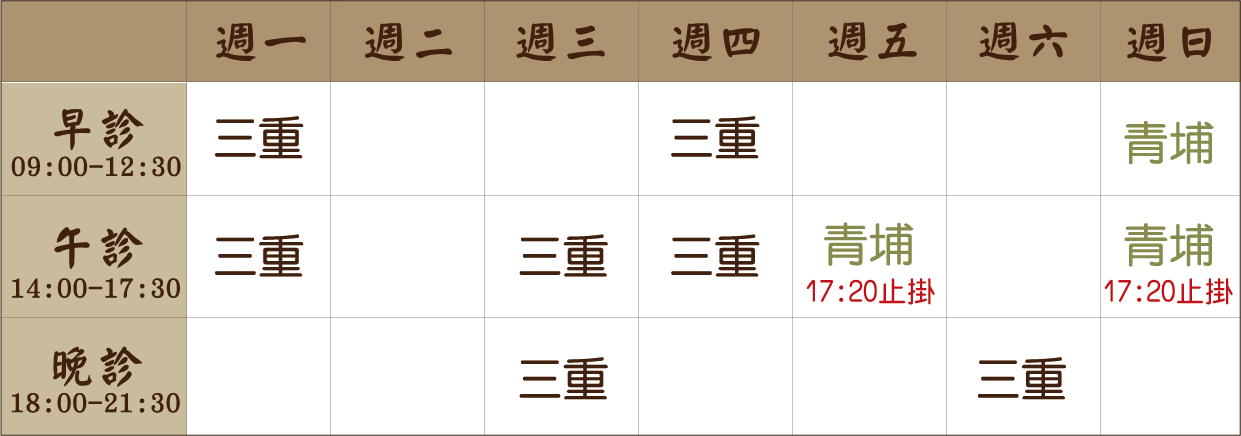 邱鈺棠 醫師｜三重風澤｜風澤中醫 邱鈺棠醫師門診表