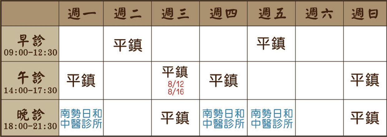 許聿榕 醫師｜平鎮風澤｜風澤中醫 許聿榕醫師門診表