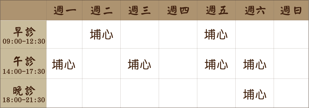 黃珮晴 醫師｜埔心風澤｜風澤中醫 黃珮晴醫師門診表