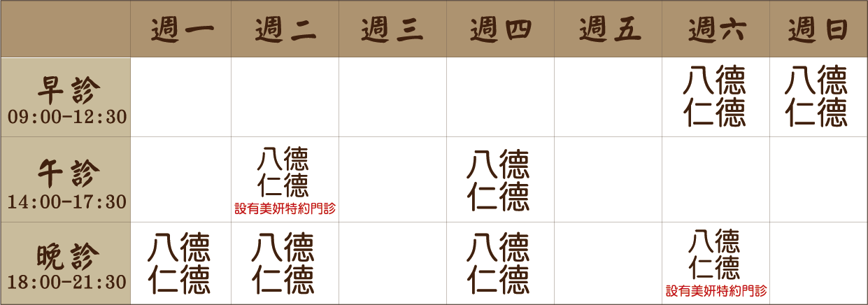 葉品妍 醫師｜八德仁德風澤｜風澤中醫 葉品妍醫師門診表
