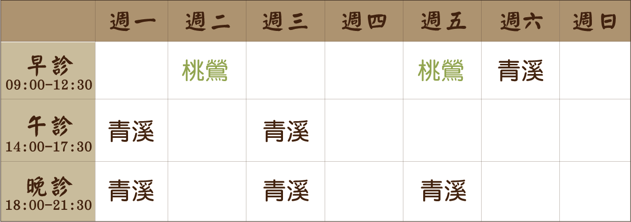 蔣育安 醫師｜青溪風澤中醫診所｜風澤中醫 蔣育安醫師門診表
