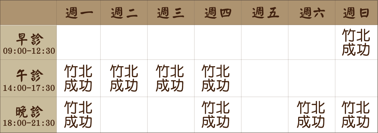 黃威倫 醫師｜竹北成功風澤｜風澤中醫 黃威倫醫師診表