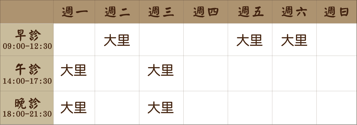 廖宇晨 醫師｜大里風澤｜風澤中醫 廖宇晨醫師門診表