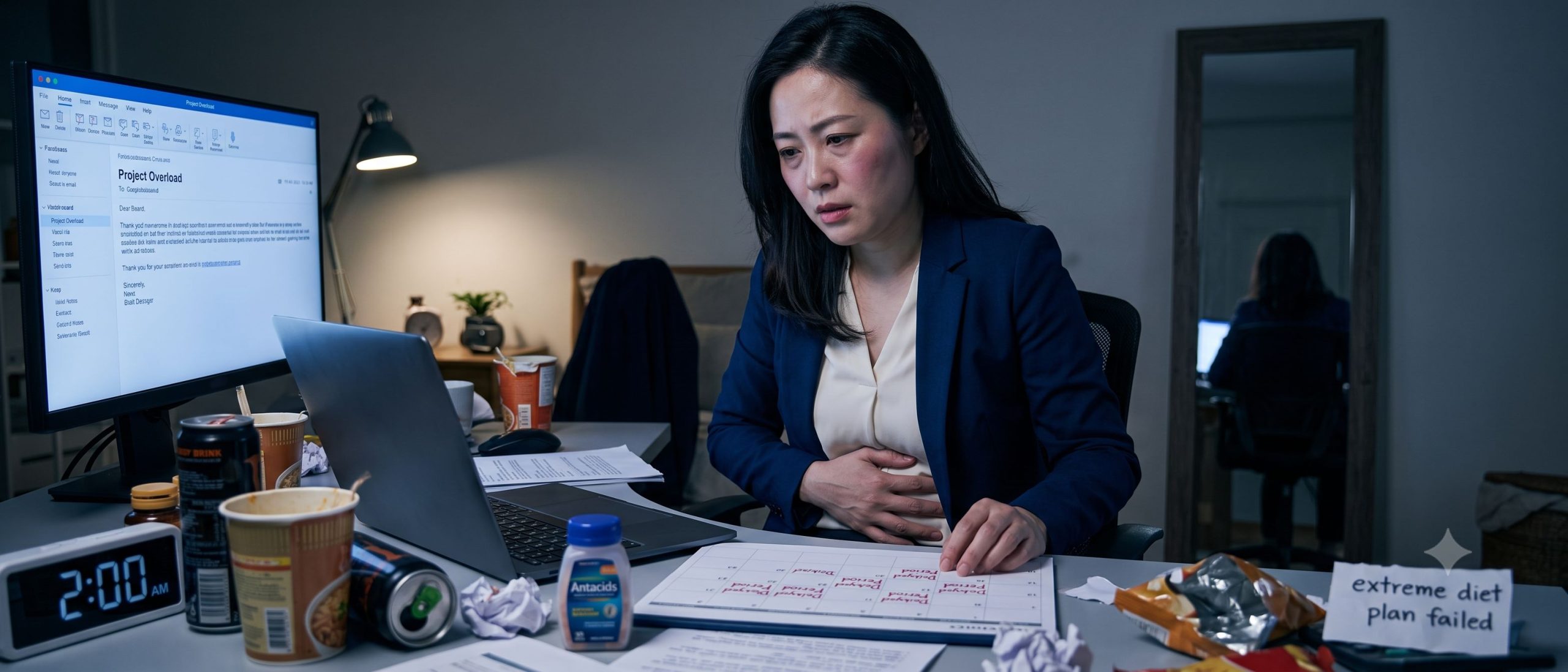 上班族因工作壓力大、久坐與極端減重導致月經不調及體重復胖