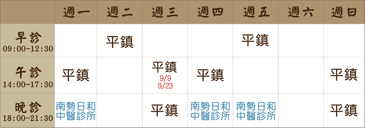 許聿榕 醫師｜平鎮風澤｜風澤中醫 許聿榕醫師門診表