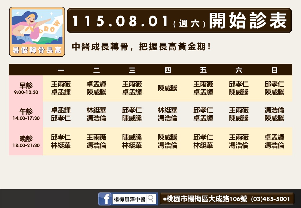 楊梅風澤 楊梅八月門診表