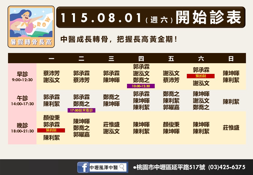 中壢風澤門診表