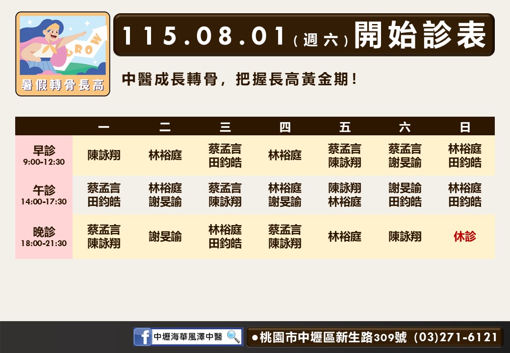 中壢海華風澤門診表